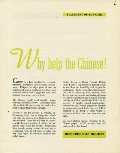 An image of the first page of an article titled "Why help the Chinese!" 