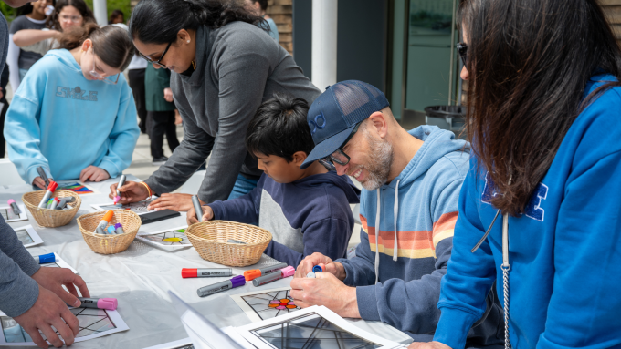 Families make stained glass-inspired drawings with Lumina Arts at Union Church of Pocantico Hills