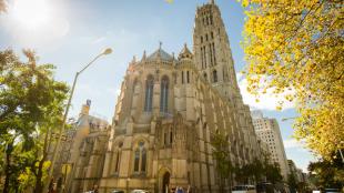 The exterior of a Neo-Gothic church.