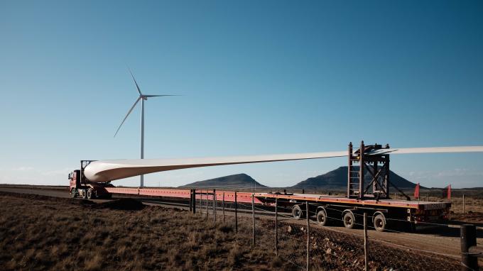 A truck delivers a blade for Noupoort wind farm in South Africa.
