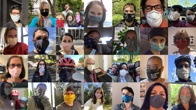 A collage of RBF staff members wearing face masks